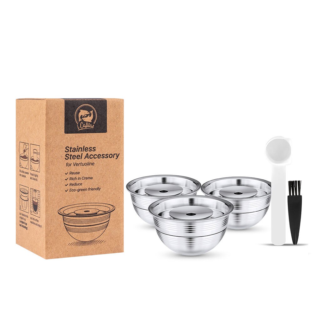 RECAFIMIL Wiederverwendbare Kapsel Für Nespresso Vertuo Nächsten Kaffee Filter Espresso Vertuoline Barista Accesorios Stahl Schote Große Tasse: 3 Kapsel