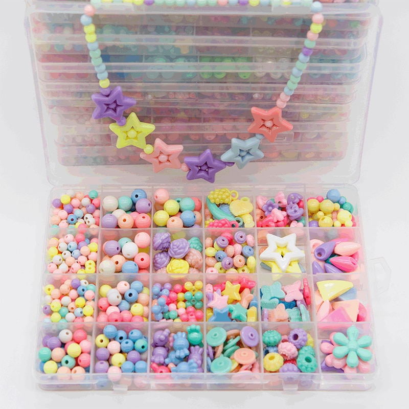 Børn håndlavet gør-det-selv perler legetøj til piger bære perler med tilbehør sæt 24 gitter børn håndværk smykker fremstilling af legetøj