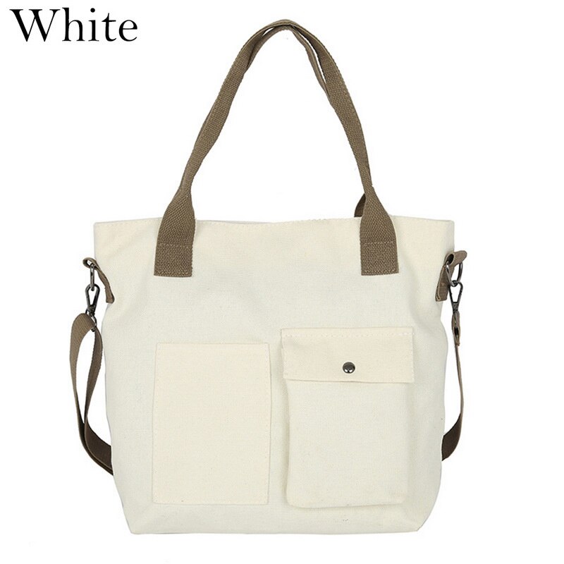 Women Bag Retro Handbags Soft Canvas Bag Large Capacity Women Shopping Bag Casual Hasp Ladies One Shoulder Tote Bags: white