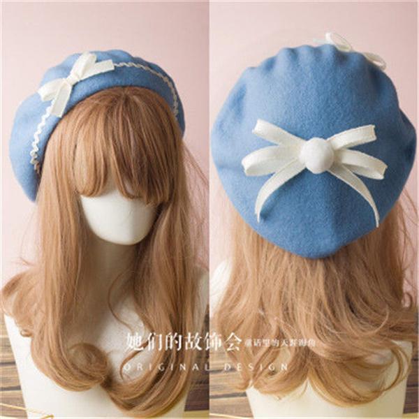 Lolita hat fransk baret uld kasket beanie ski butterfly pige kvinder klassisk 17 farver: 13