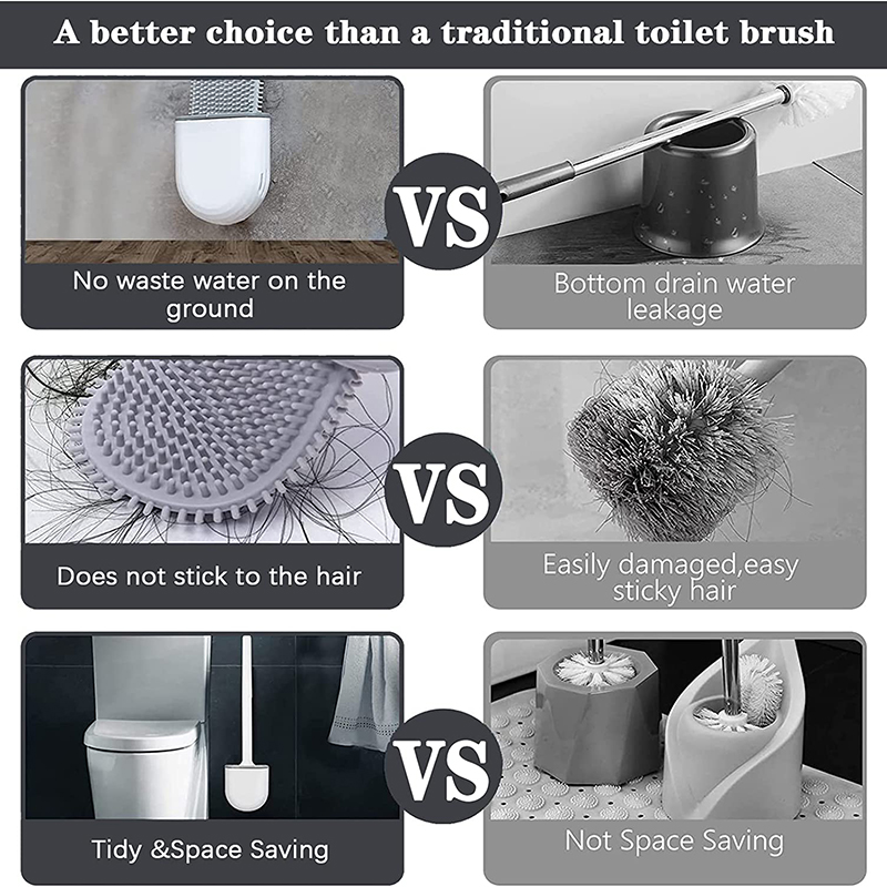 WIKHOSTAR Wall Mounted Toilet Brush Silicone Flat Brush Head Toilet Brush Cleaner Brush Set Toilet Cleaning Brush Bathroom
