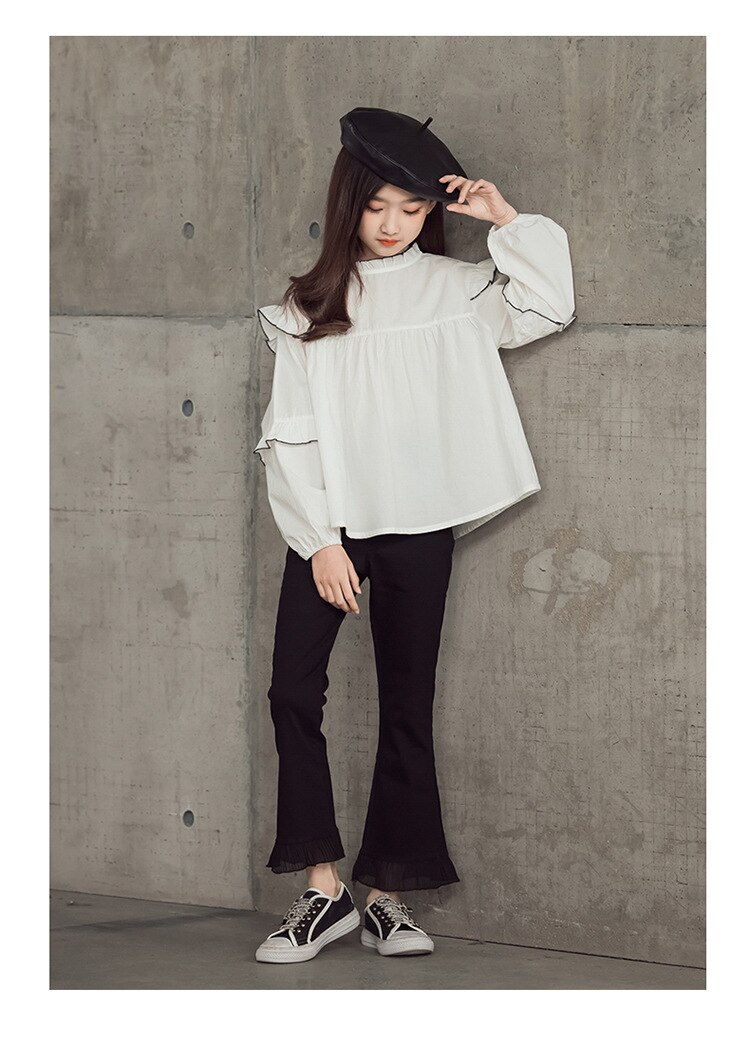 Kids Girls White Lace Blouse 8 10 years Spring Autumn Teenage Girls Shirt