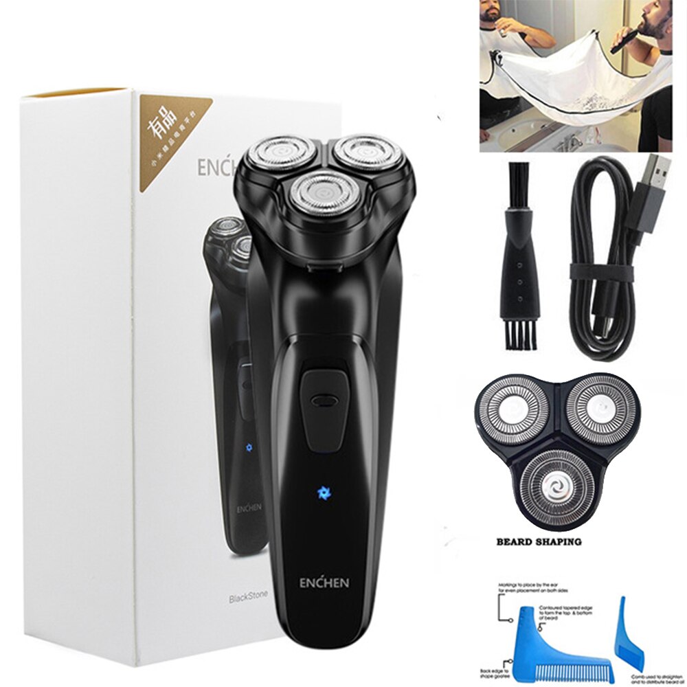 Enchen-Afeitadora eléctrica 3D para hombres, máquina de afeitar lavable tipo C, recargable por USB, cortadora de barba, Afeitadora eléctrica portátil: Azul cielo