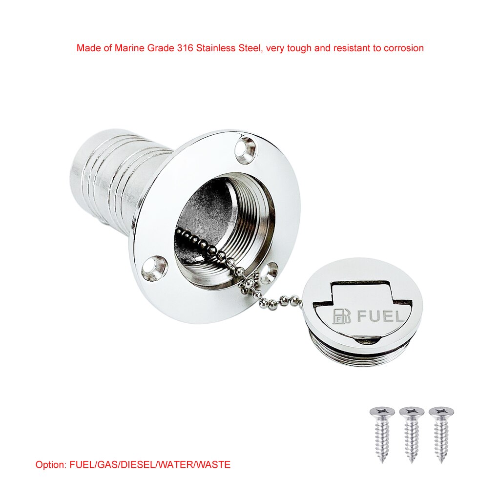 1.5" 38mm Deck Filler Fill FUEL GAS DIESEL WATER WASTE stainless steel 316 Keyless Cap boat Hardware accessories Socket yacht