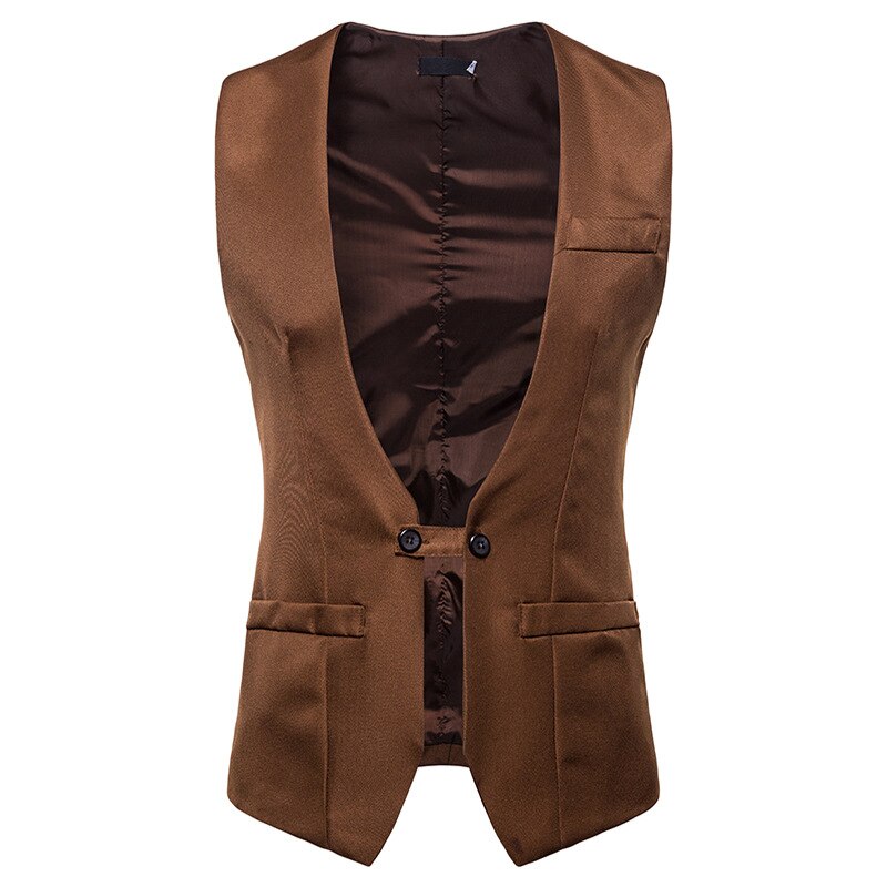 Gilet à deux boutons pour homme, style anglais, formel, coupe slim, col en v, pour affaires, mariage, kaki