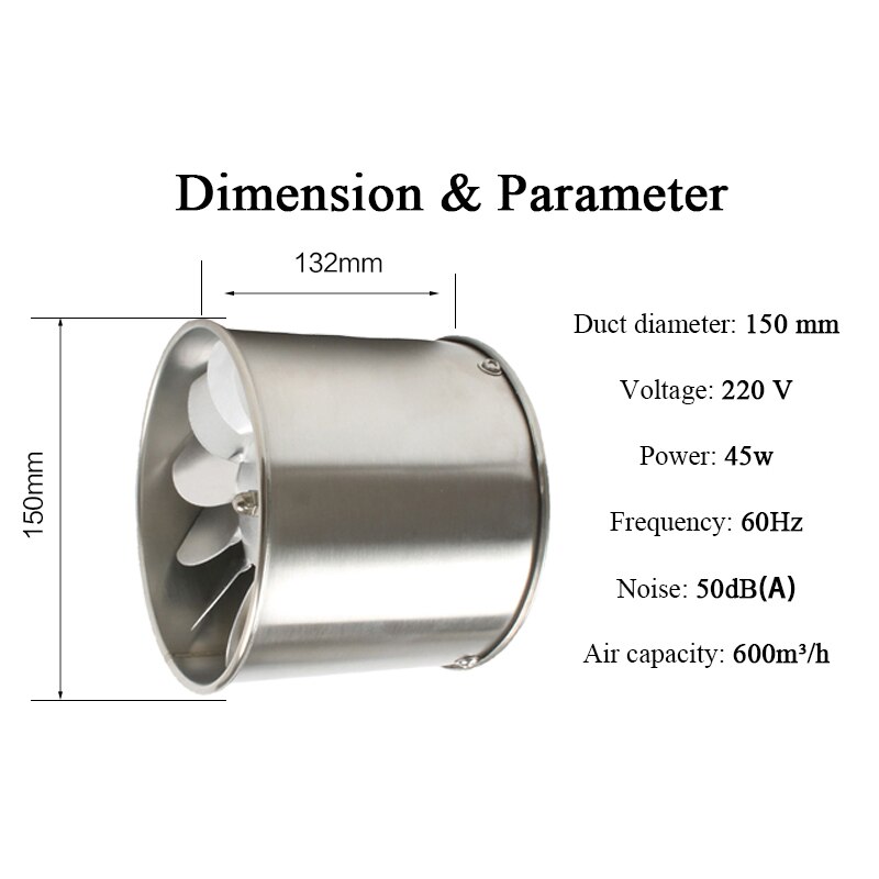 stainless steel 6" inline ducted fan high speed ventilator pipe ventilation kitchen exhaust fan extractor wall fan 150mm 220V