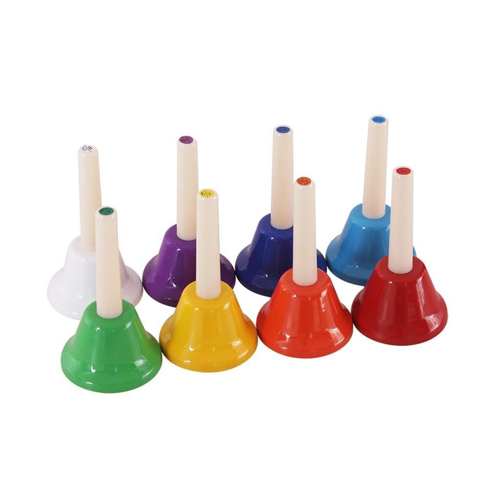 8 stk/sæt håndrangler 8 tonet farverig håndklokke rangle metal pvc percussion instrument musical