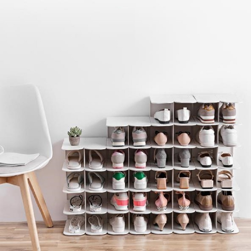 DIY 6 Layer Shoe Holder Plastic Shoe Box Home Transparent Foldable Storage Shelf Save Space Plastic Shoe Storage Organizer Rack