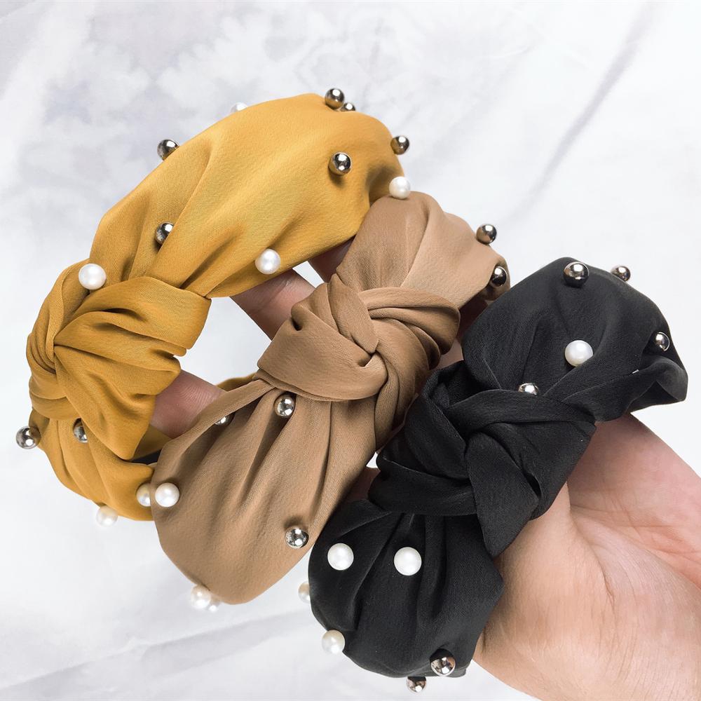 Solid Pearl Knot Tulband Hoofdband Lady Brede Plastic Haarband voor Vrouwen Bezel Hoofddeksels Meisje Haar Accessoires