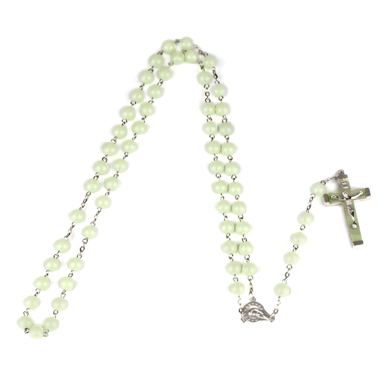 T84E Glow In The Dark Rozenkrans Ketting Jezus Christus Kruis Hanger Noctilucent Ketting: Default Title