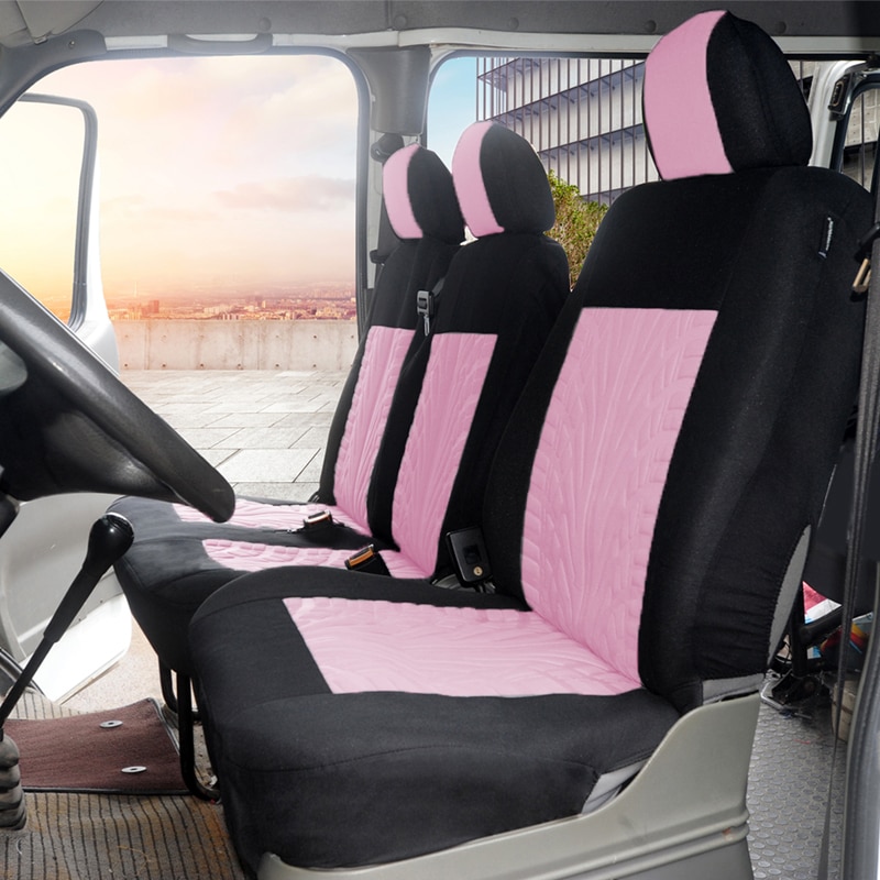 AUTOYOUTH Pink 2+1 Seat Covers Car Seat Covers Protector for Transporter/Van,Universal Polyester Fabric Car Cover,Truck Interior