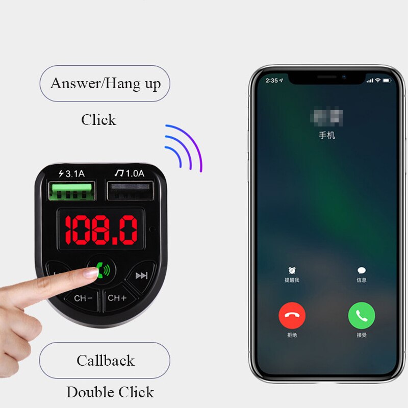 Elistooop FM Transmitter Car Kit MP3 Modulator Player Wireless Bluetooth 5.0 Handsfree Audio Receiver 3.1A Dual USB Fast Charger
