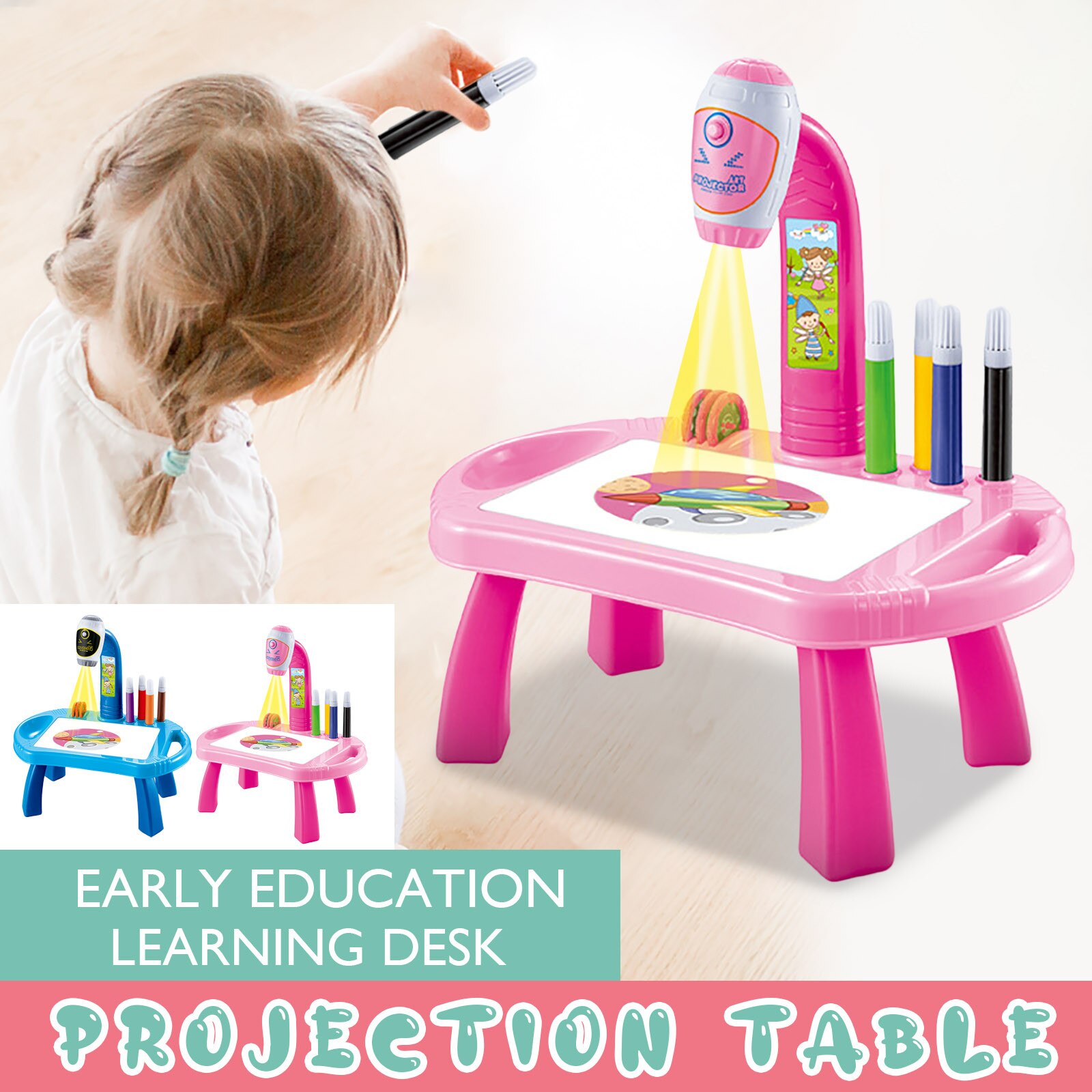 Kids Children Educational Early Learning Musical Projector Projection Painting Drawing Table Desk Toy Paint Tools Gif DIY Toys