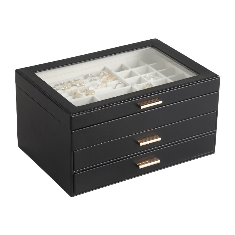 Caja de joyería de viaje portátil, cajas S/M/L, organizador de joyas de 3 capas, caja de joyería con botón, almacenamiento de cuero, Joyeroe para joyeros