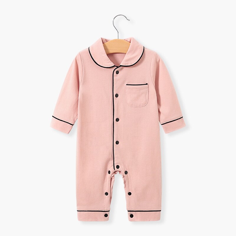 Lente Herfst Peuter Baby Jumpsuit Pyjama Revers Lange Mouwen Button Open Een Stuk Nachtjapon Nachtkleding