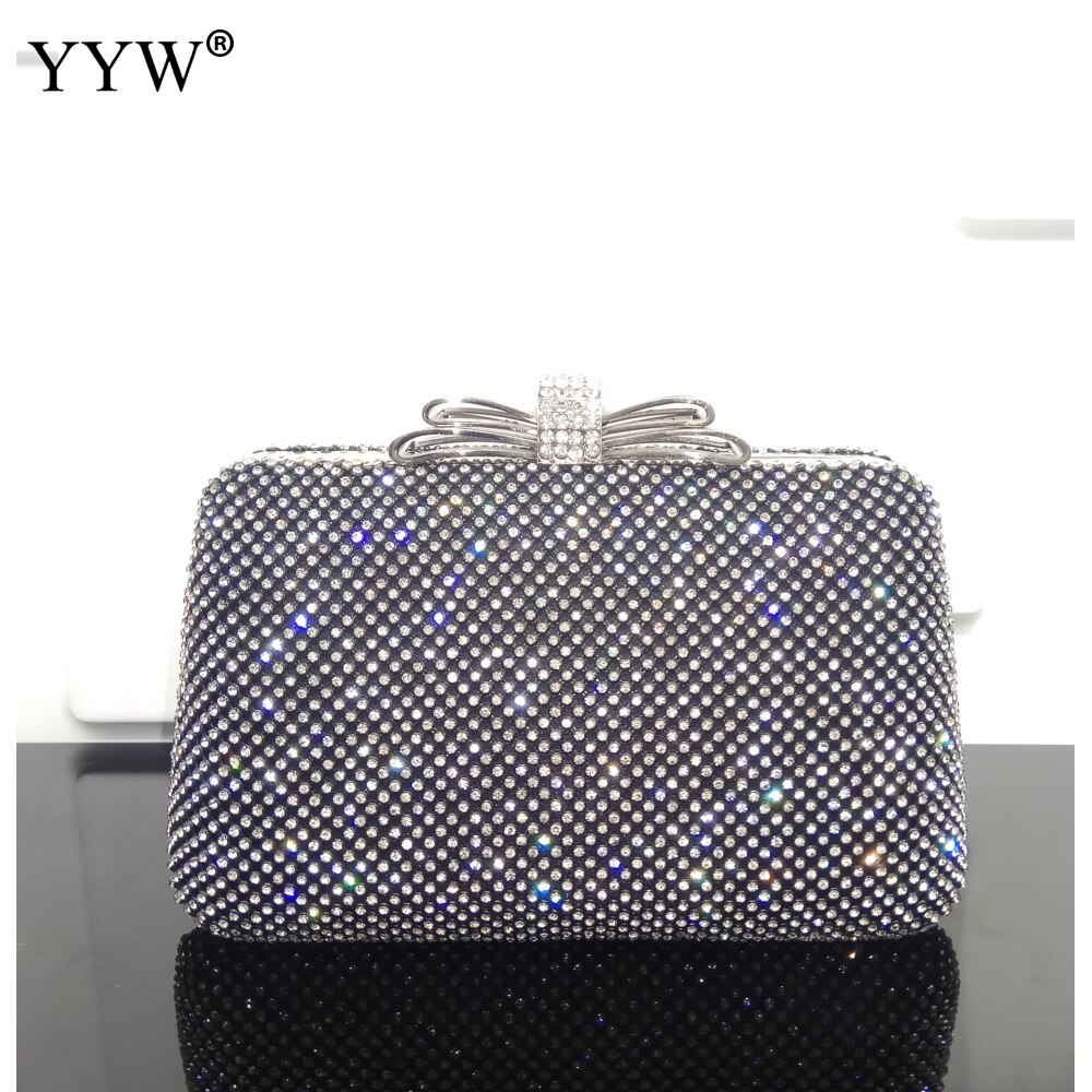 Kvinnor crystal diamond clasp clutch väskor glitter svart kvällsväskor guld clutch party handväska kvinna handväska strass bolso mujer: Svart