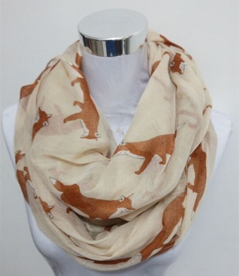 Nowa moda lis nieskończoność szalik gorąca sprzedaż wiskoza kobiety pierścień szaliki zwierząt szalik lis koło szalik: Infinity Beige