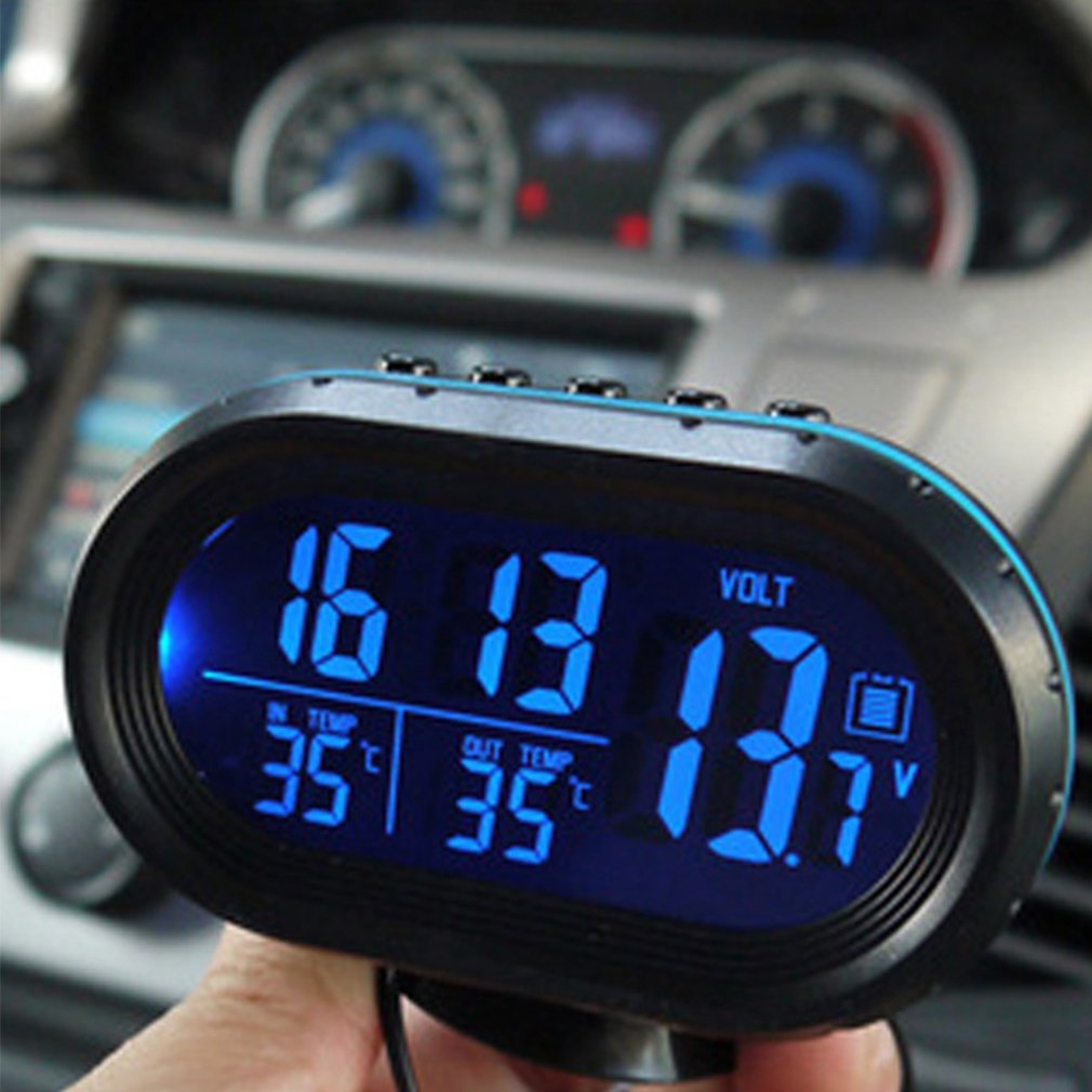 2 in 1 12V / 24V Digital Auto Auto Thermometer + Auto Batterie Voltmeter Spannung Meter Tester Monitor + elektronische Uhr