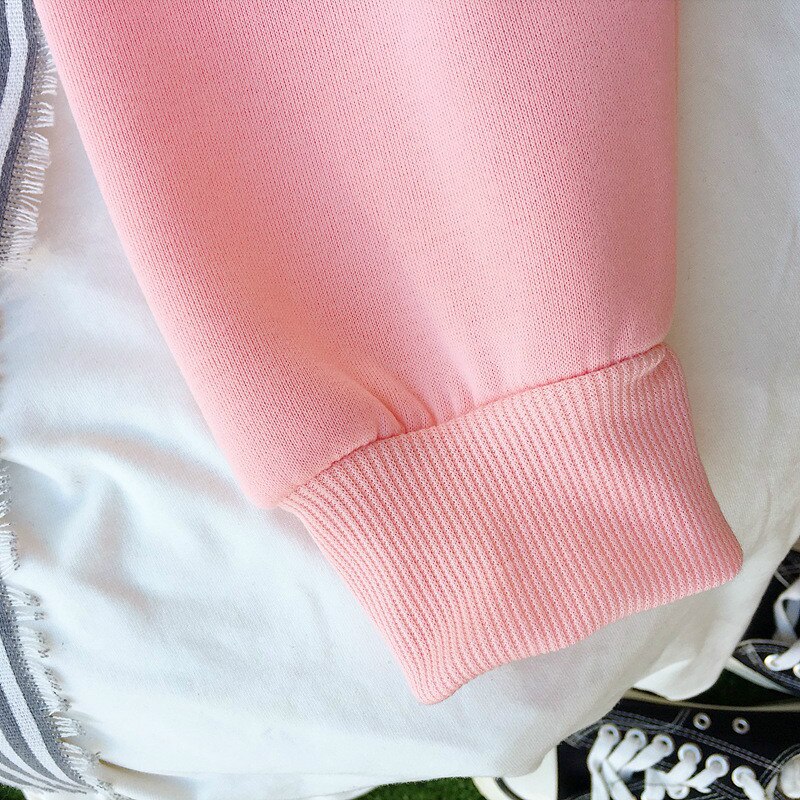 Sudaderas con capucha Harajuku coreanas con letras estampadas en corazón para mujer, Otoño Invierno, sudaderas de colores contrastantes, ropa de calle de para mujer Vs rosa