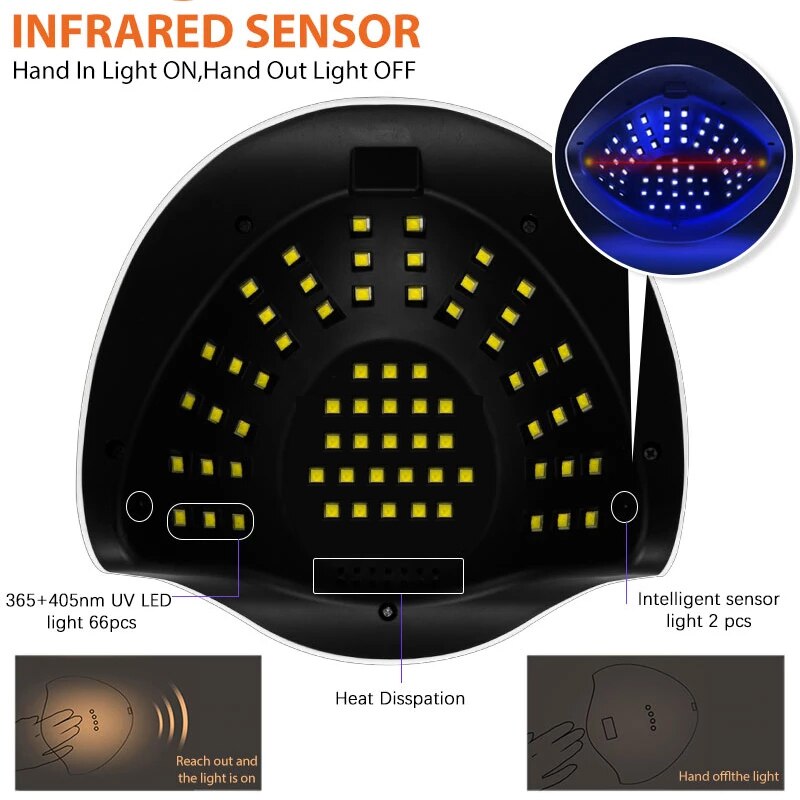 66leds sol x11 max unha polonês gel secagem lâmpada 132w com sensor de movimento profissional lâmpada do prego seco para manicure unhas ferramentas