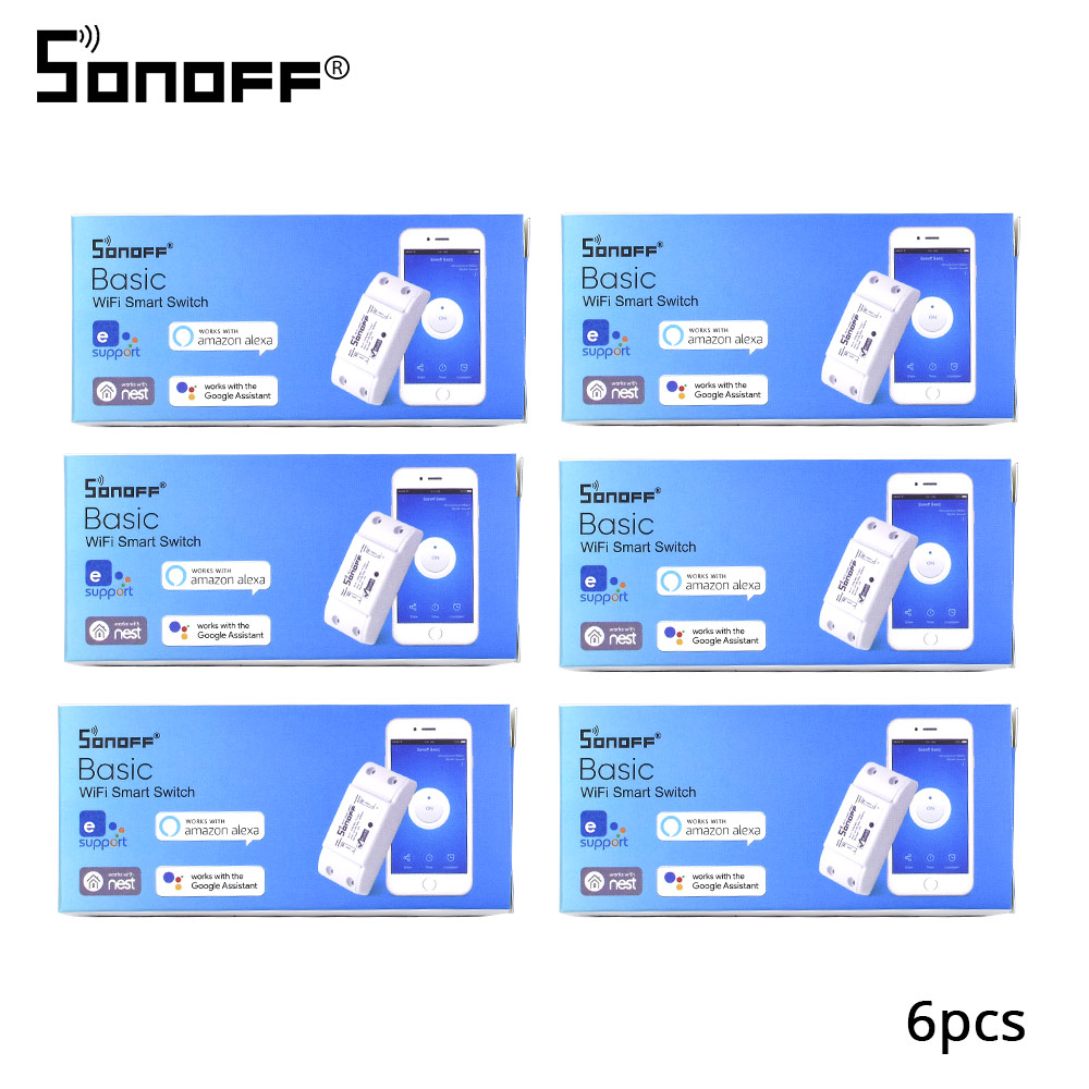 Itead sonoff basic smart trådløs wifi switch 220v 10a lys smart home automation diy modul fjernbetjening til alexa/ewelink: 6 stk sonoff basic
