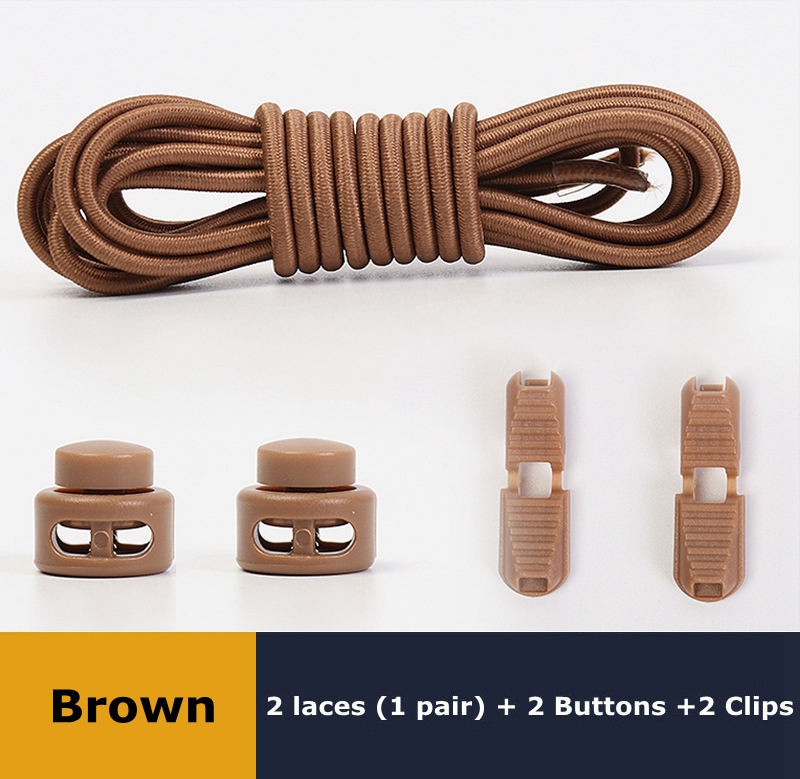 Lacets de chaussures élastiques ronds à ressort en plastique, faciles à porter en 1 seconde, accessoires de chaussures de sport, de randonnée, de paresseux: Marron