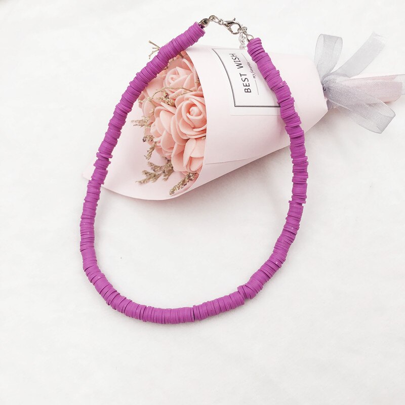 Donarsei collana girocollo in ceramica morbida di nuova moda per donna collana con colletto in argilla colorata regolabile bohemien gioielli da spiaggia: purple