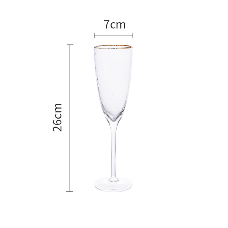 Hammer texture gold-rimmed wine glass crystal champagne glasses goblet cocktail cup kitchen dining bar glassware Drinkware: B2  26x7cm