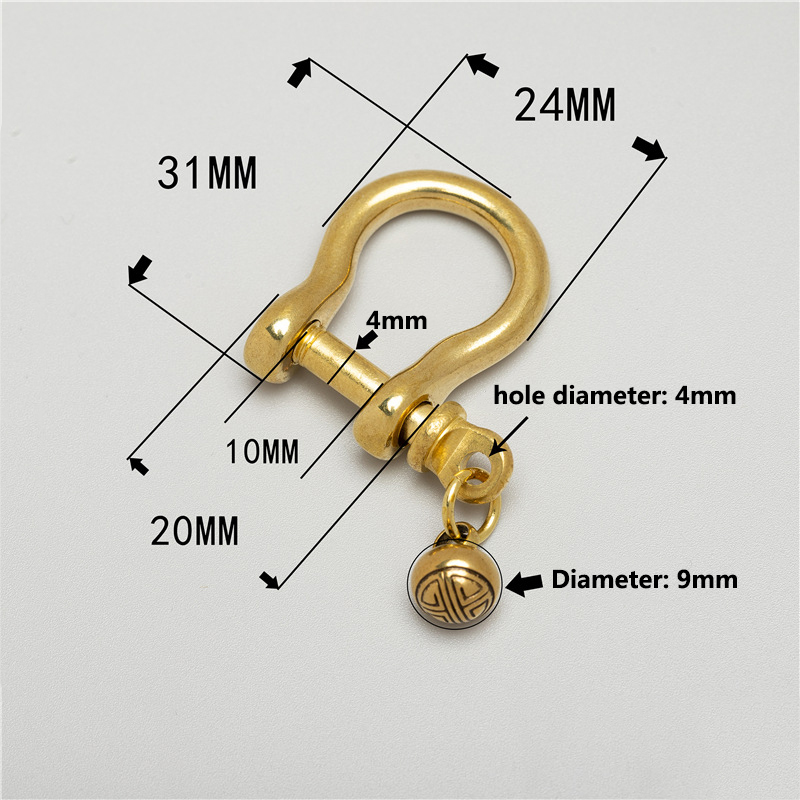 1x Brass Carabiner D Bow Shackle with Silent Bell Fob Key Ring Keychain Hook Screw Joint Connector Buckle: antique silver