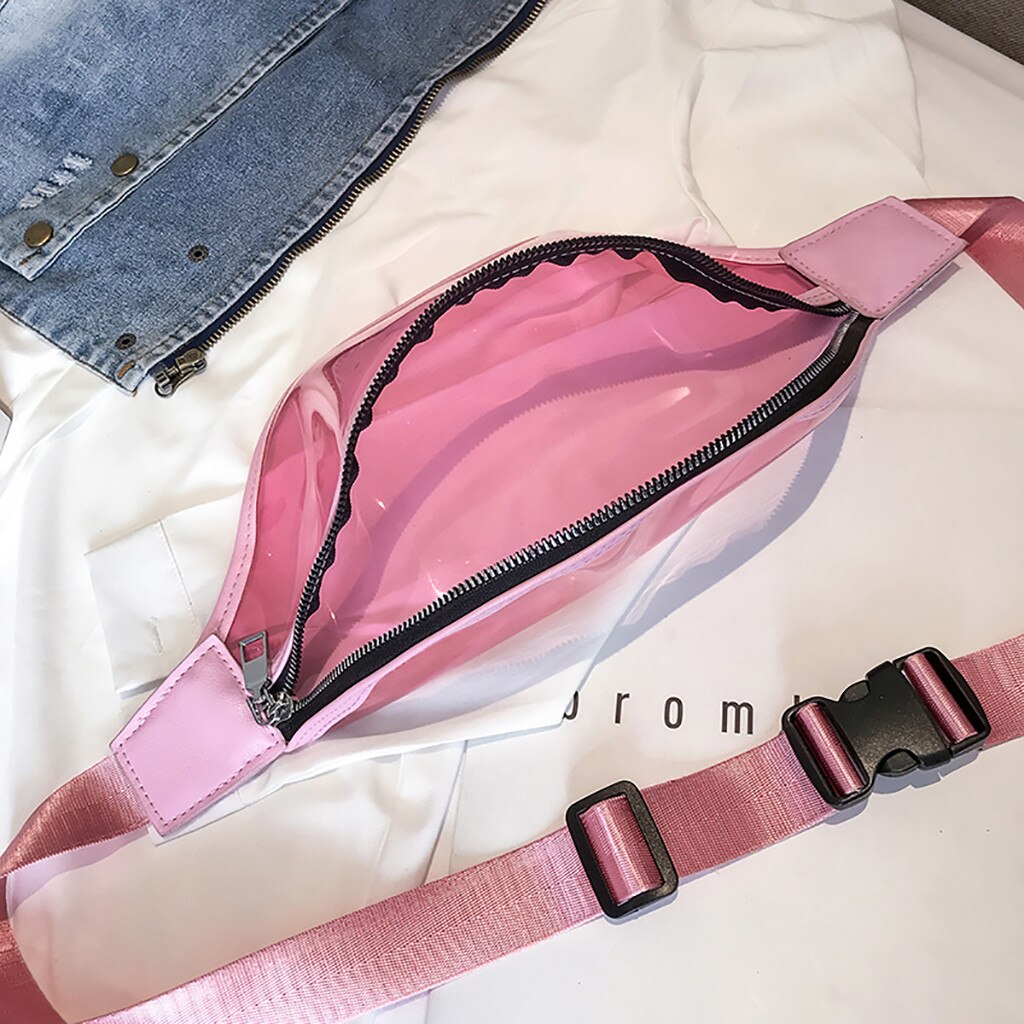 Holographische Taille Taschen Frauen Fanny Pack Weiblichen Gürtel Tasche Transparent Brust Tasche PVC Wasserdichte Umhängetasche Rosa Telefon Beutel #35