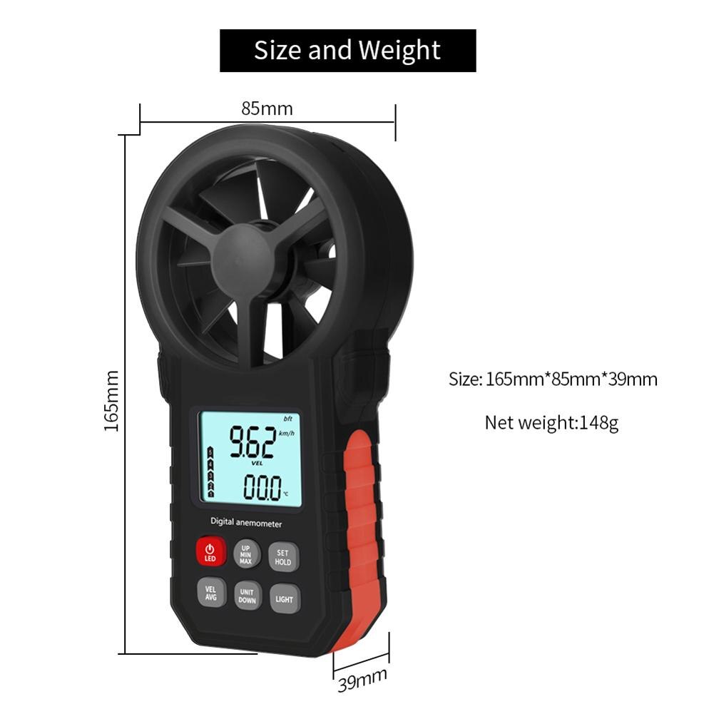 Handheld Digit Alanemometer Achtergrondverlichting Thermometer Wind Gauge Meter Speed Meetinstrumenten