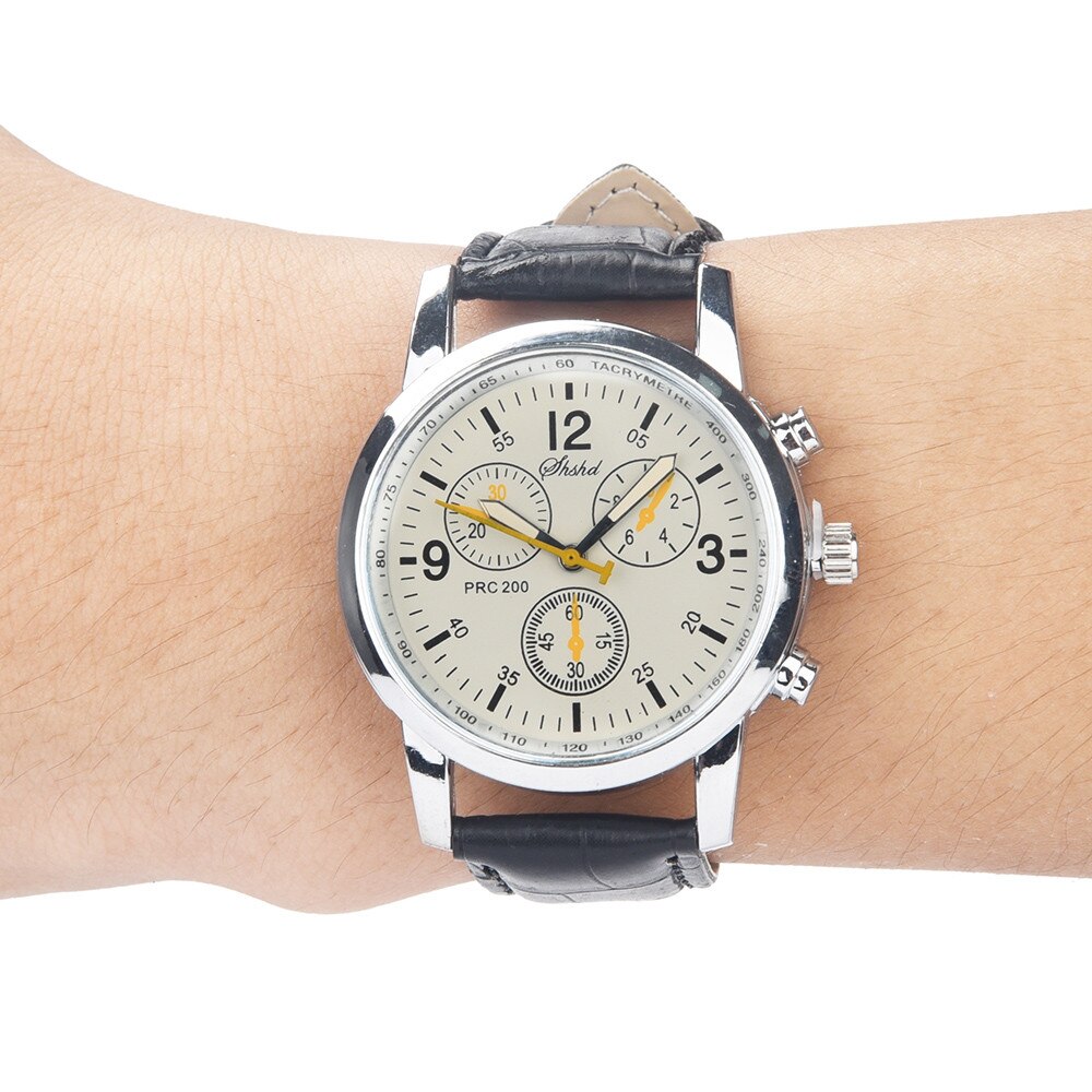 Man Horloge Blue-ray glas neutrale quartz simuleert pols epidermale Lederen Band horloge: E