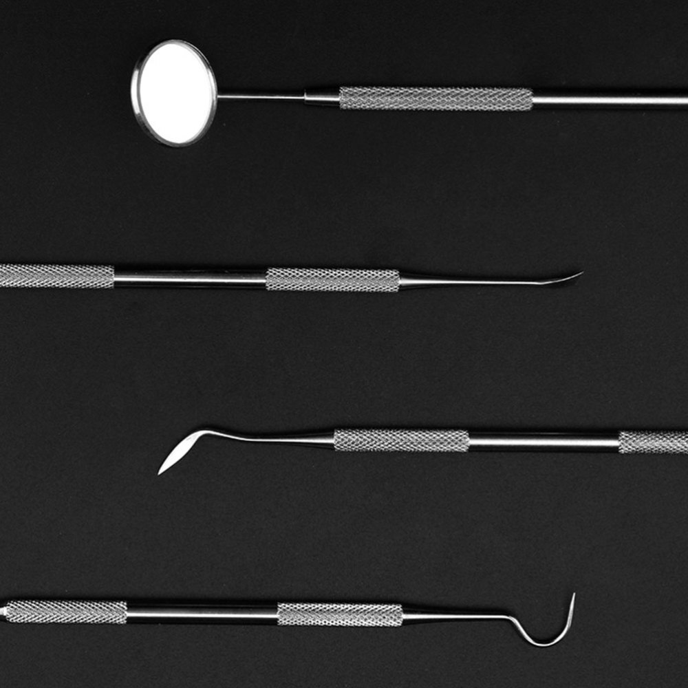 4 Stuks 1 Set Tanden Care Tool Mond Spiegel Probe Tanden Cleaning Kit Zilver