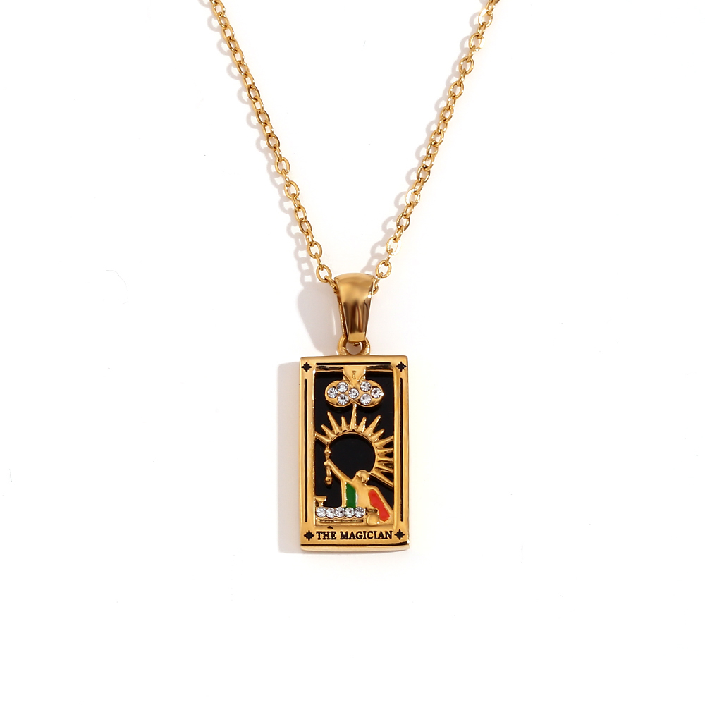 MamacitaSlay en Populry colgante Rectangular amantes de la emperatriz mago Tarot collar de acero inoxidable impermeable para mujeres: Oro oscuro