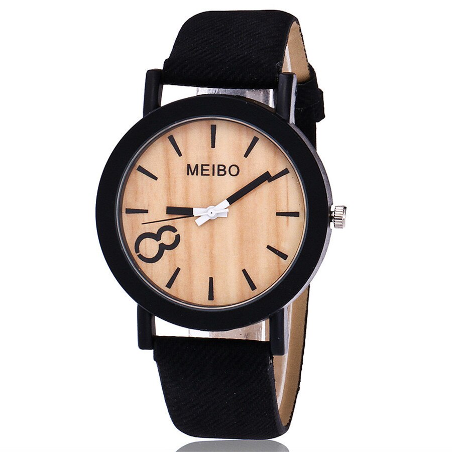 MEIBO Modeling Wooden Quartz Mens Watch Casual Wooden Color Leather Watch Wristwatch Clock: c