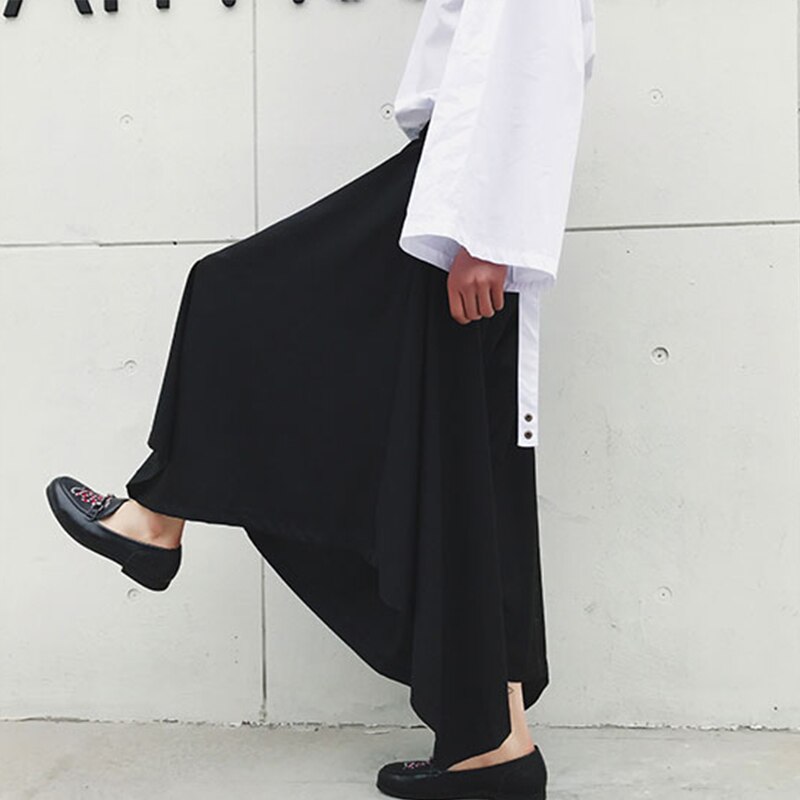 Pantalones de falda originales simples para hombre, pantalones informales de , de campana oscura, pierna ancha de 9 puntos, ultra anchos y elegantes