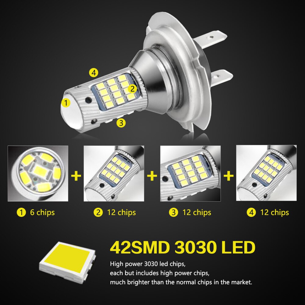 H1 superheldere voor- en achtermistlampen  h3 h4 h7 h11 9005 9006 42 smd led witte koplampen  dc12v foutloze autorijlichten