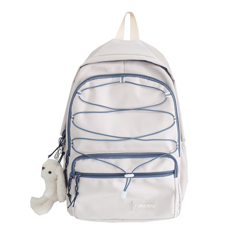 Reflective Strap Woman Nylon Backpack Waterproof Female Book School Bag For Teenage Girls College Studen Women's Travel Rucksack: White blue / only bag