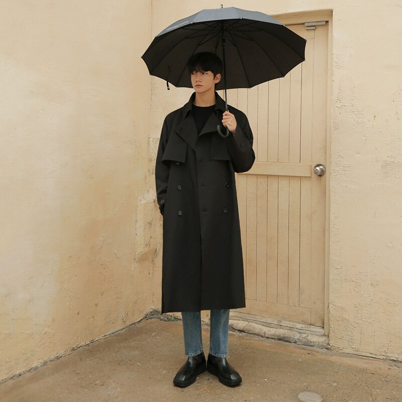 IEFB-abrigo largo medio holgado para hombre, gabardina con cinturón, doble botonadura, coreana, novedad primavera , 9Y5262