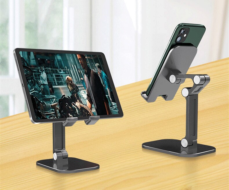 Tablet Stand Holder Adjustable, Folding 360° Swivel Desk Mount Cell Phone Bracket Support 4.7"-12.9" Display Tablets/Phones: Phone Holder -Black