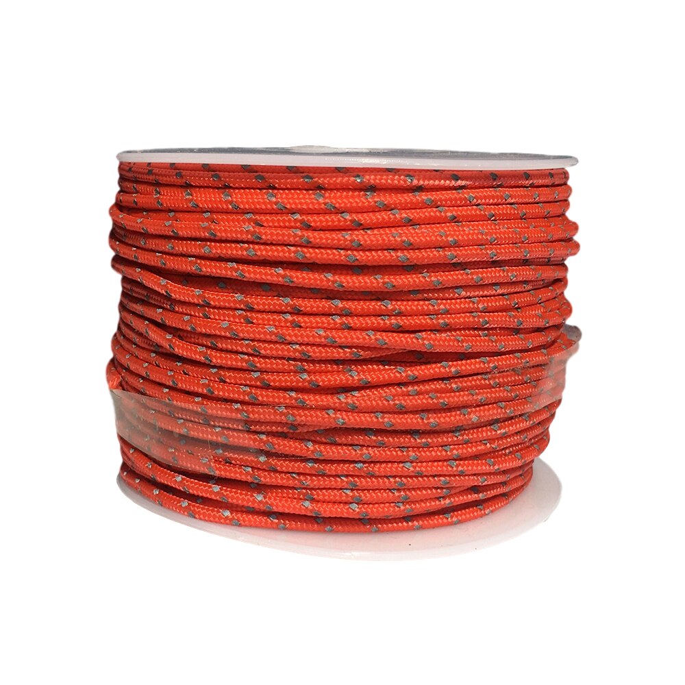 Yougle 50 meter 2.5mm 3 tråde kerner 280lb reflekterende paracord faldskærmsnor telt fyr fiskelinje tøjlinje: Rødlig orange
