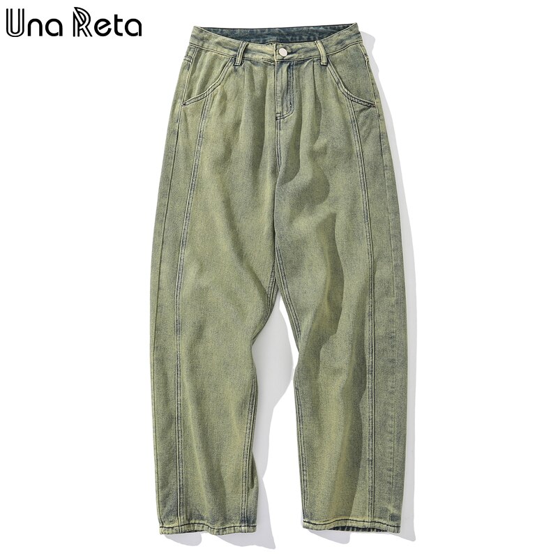 Una Reta Groen Heren Broek Hip Hop Straight Gewassen Denim Broek Losse Streetwear Solid Jeans Voor Mannen: L