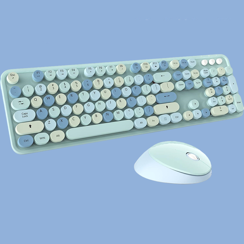 Trådløst usb-tastatur og mus med runde smakebit, ergonomisk sett med tastatur og mus i full størrelse til mac vinduer-bærbar pc: Kamel / Svart bryter