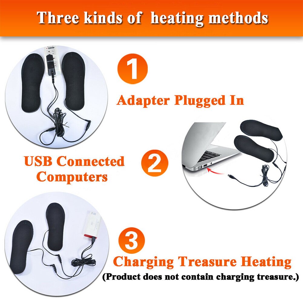 Reusable Washable Men Women Insoles Winter Black USB Electric Heated Shoe Pad Carbon Fiber Cuttable Comfort Dirt Proof