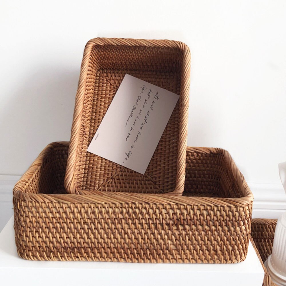 Canasta de mimbre tejida a mano para el hogar, caja de almacenamiento portátil para Picnic, suministro de cocina, bandeja de comida de frutas, caja de punto a mano para pan