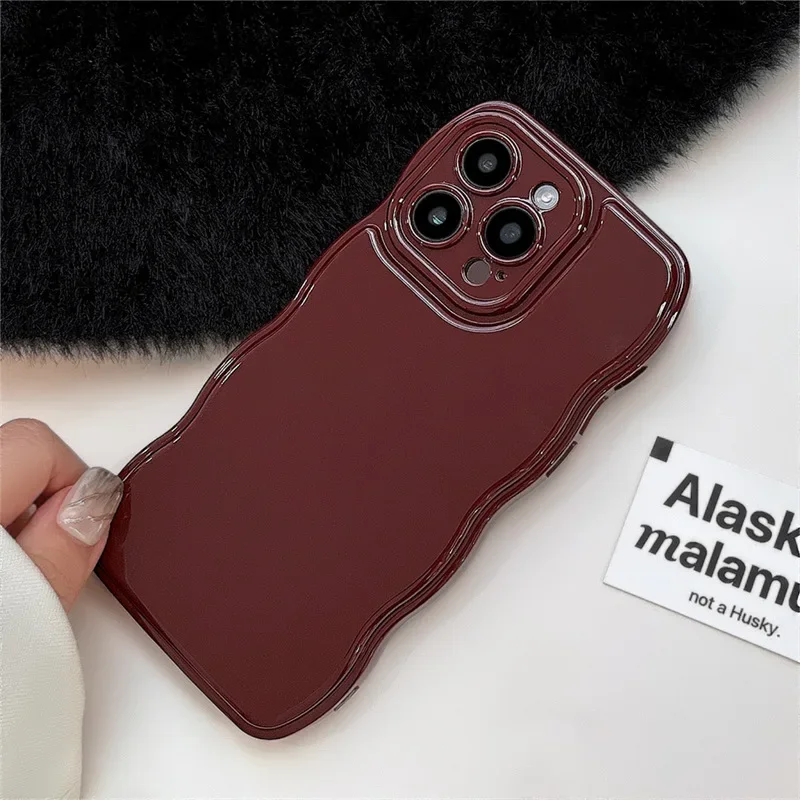 Coque de téléphone antichoc en TPU souple avec coussin d'air coréen, magnifique housse de protection, vin rouge, vague, iPhone 16,11, 12, 13, 14 Plus, 15 Pro Max