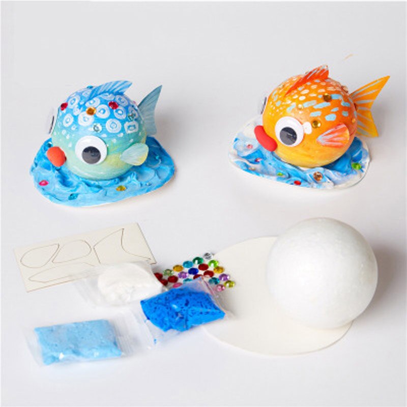 Kids DIY Handmade Bubble Fish Toys For Children Foam Ball Painting Drawing Set Kindergarten Art Kids Craft Educational Toys