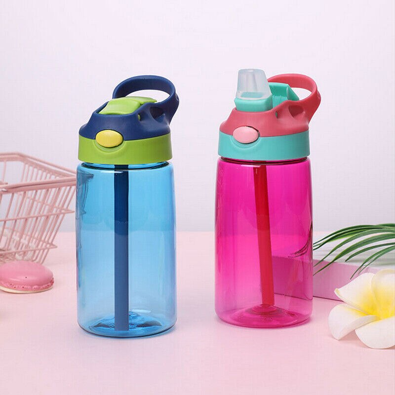 Classical Water Bottle With Straw 400ml Leak-proof Cute Sport Bottles PVC Water Pots Portable Kettles for Kids 4Colors