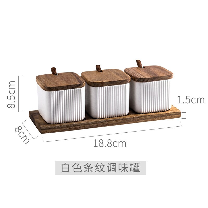 Ceramic Jars with Bamboo Lid Kitchen Cereal Dispenser Multi-function Heat Resistant Spices Containers Bottles with Tray