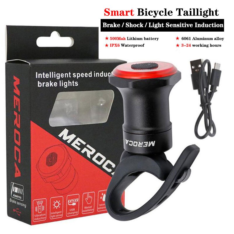 Lism smart sykkel baklys auto start stopp brems ipx 6 vanntett usb frakt sykling baklykt sykkel ledet lys: standard setepinne